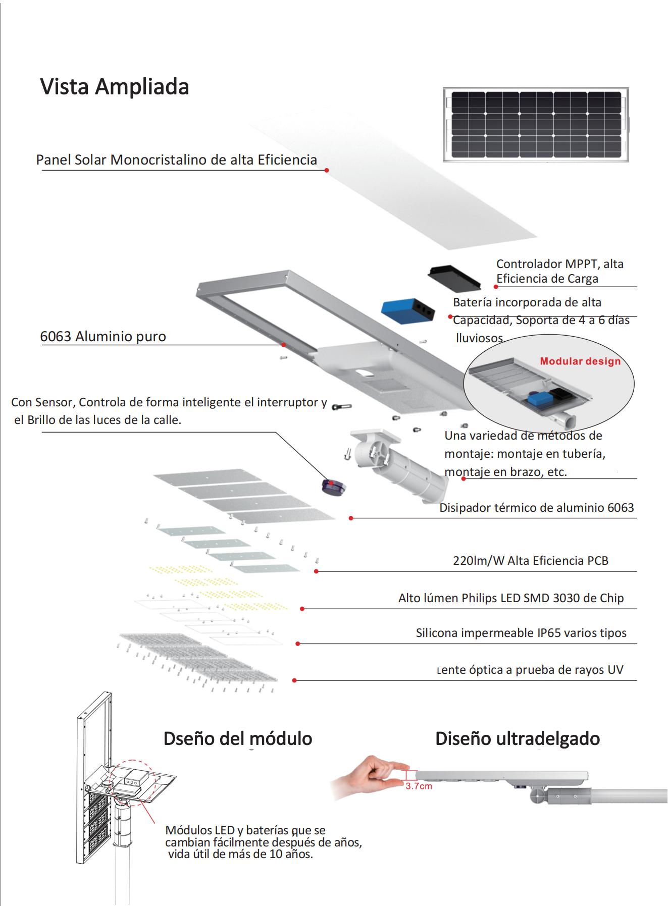 lampara con panel solar para exteriores